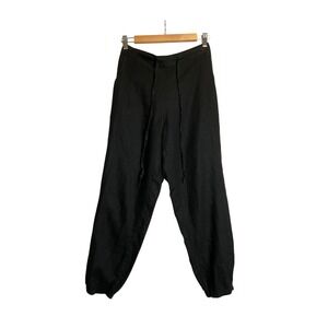 IXIMO Black100% Linen Pants Elastic Waist Drawstring Pockets Minimalist Summer S